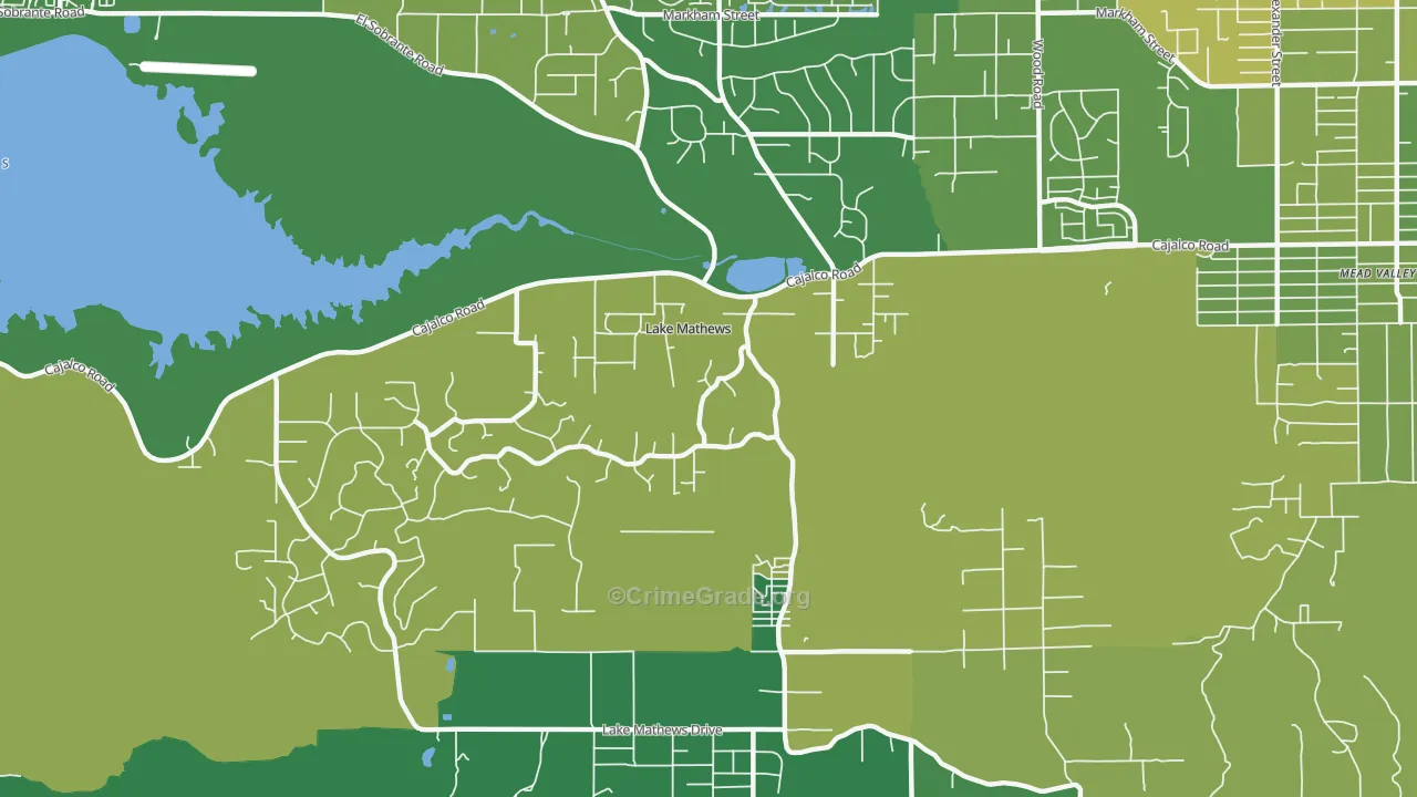 Lake Mathews, CA Map of Vehicle Theft Rates