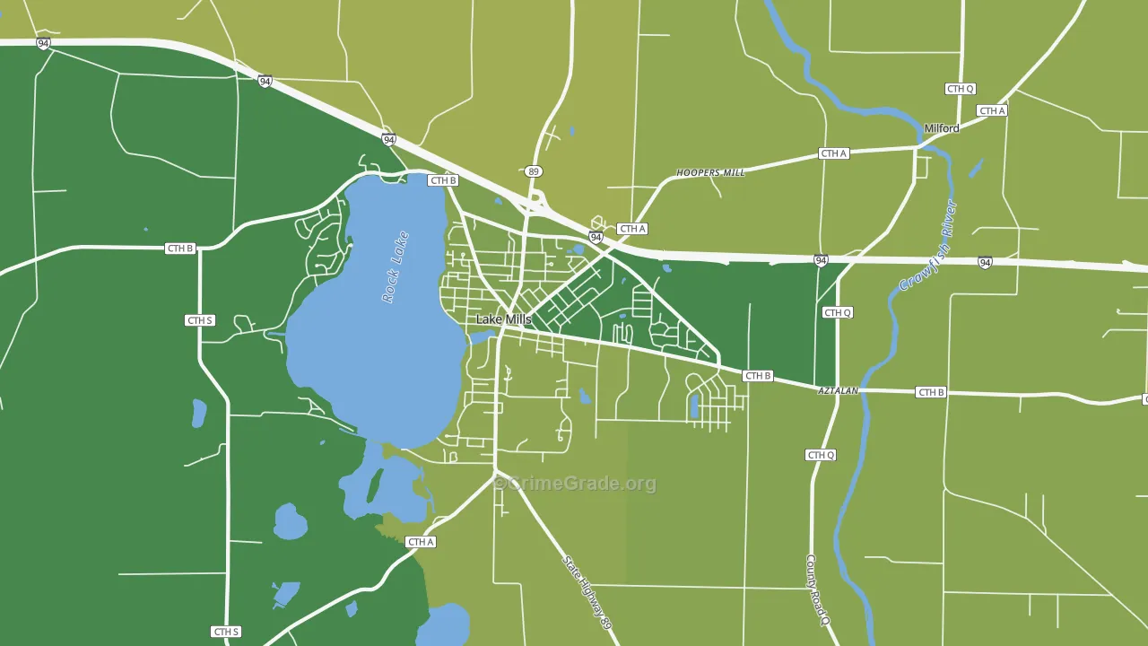 Lake Mills, WI Map of Vehicle Theft Rates