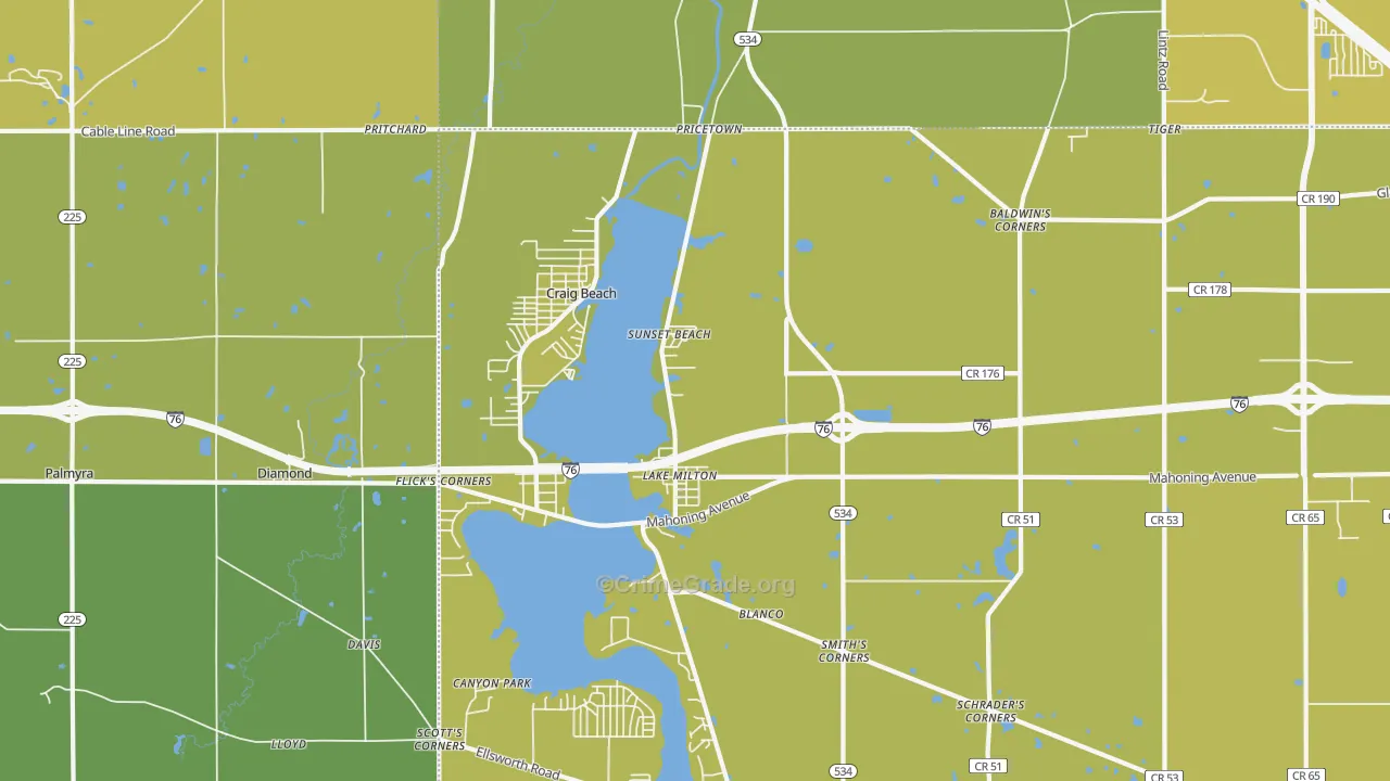 Lake Milton, OH Map of Vehicle Theft Rates