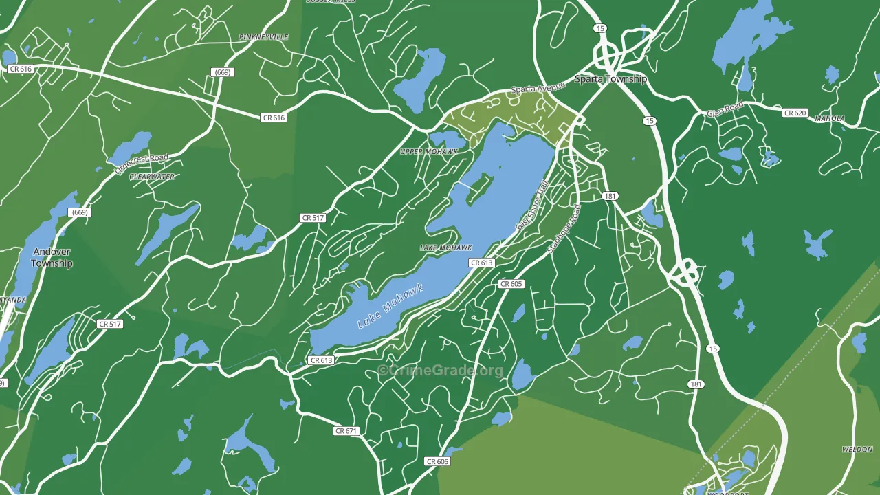 Lake Mohawk, NJ Map of Vehicle Theft Rates