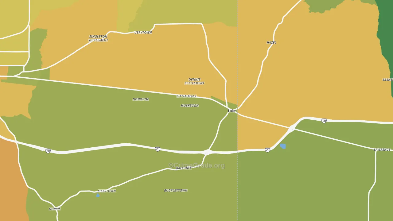 Lake, MS Map of Vehicle Theft Rates