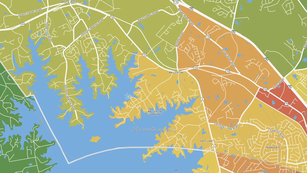 Lake Murray of Richland, SC Map of Vehicle Theft Rates
