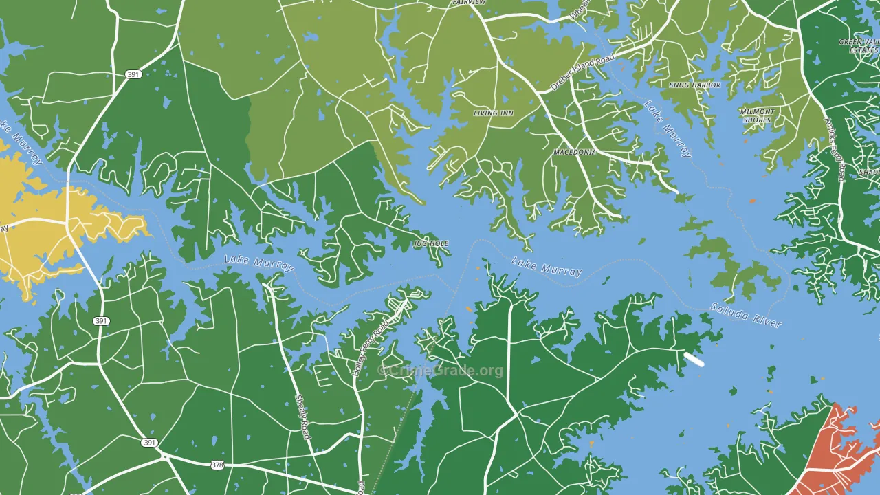 Lake Murray Shores, SC Map of Vehicle Theft Rates