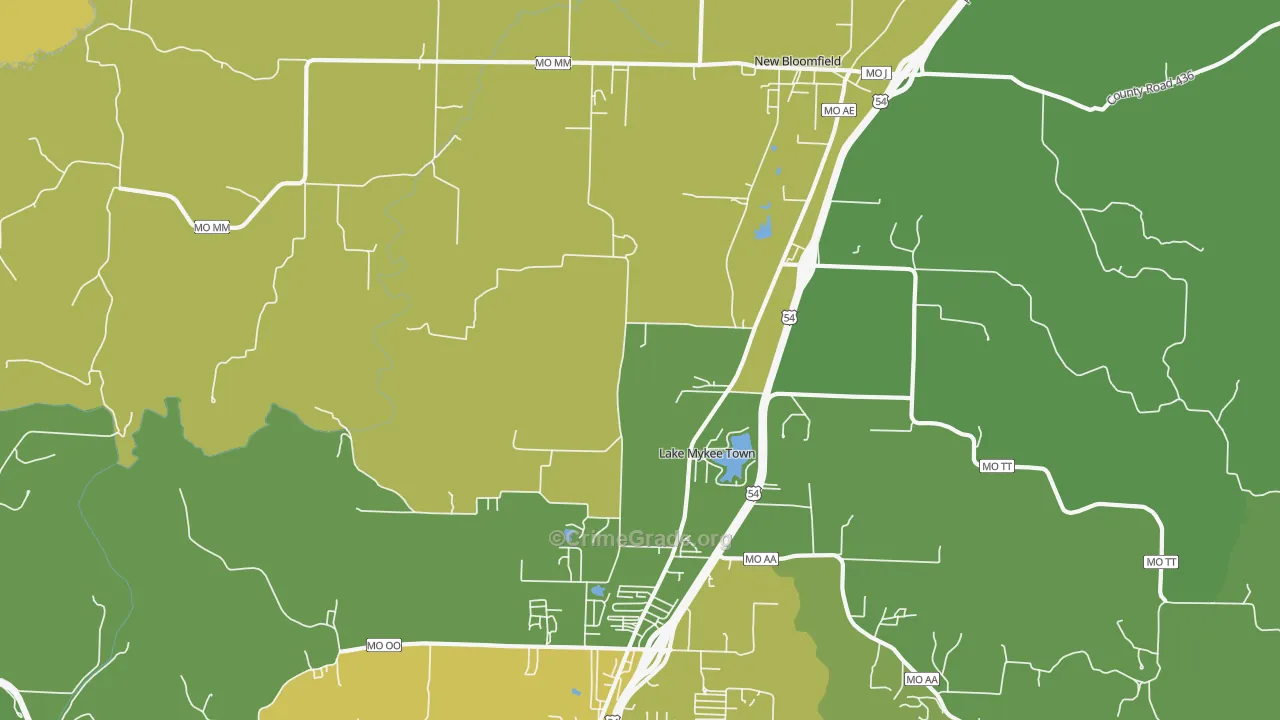 Lake Mykee Town, MO Map of Vehicle Theft Rates