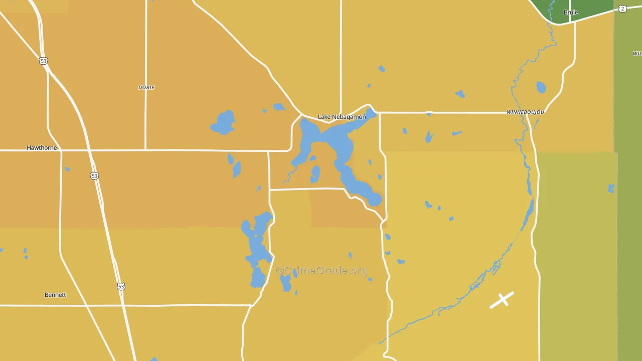 Lake Nebagamon, WI Map of Vehicle Theft Rates