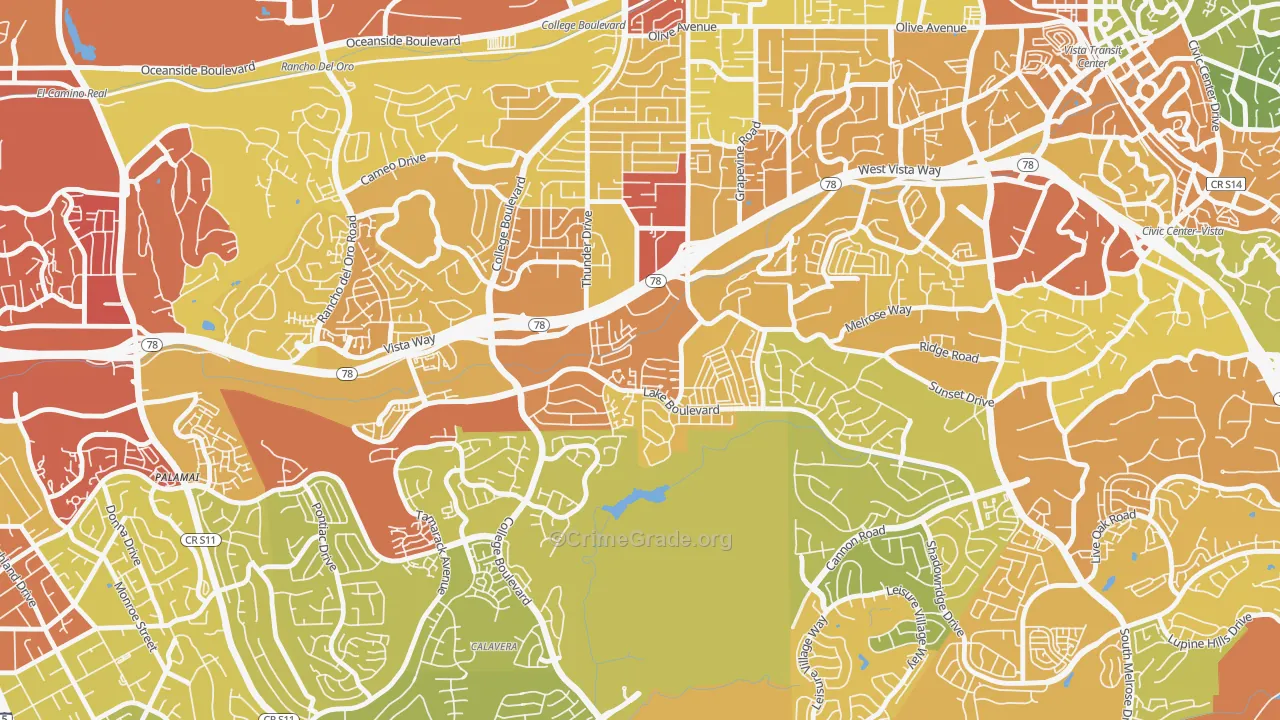 Lake, Oceanside, CA Map of Vehicle Theft Rates