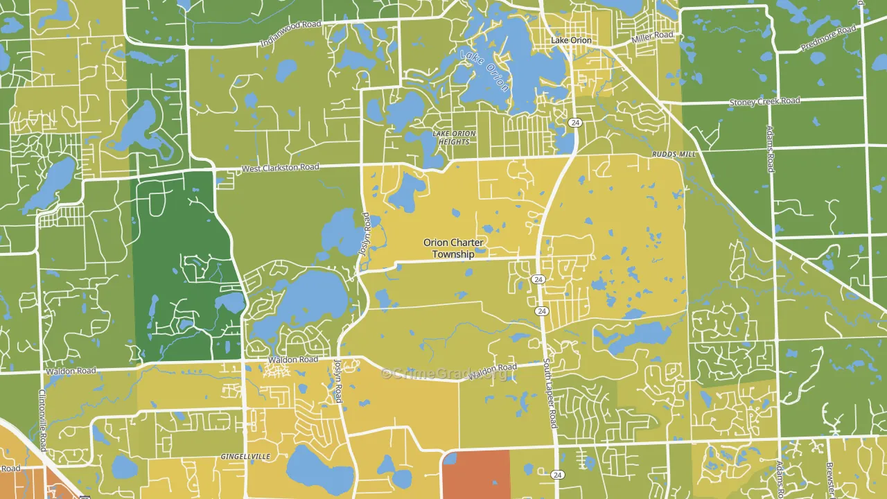 Lake Orion, MI Map of Vehicle Theft Rates