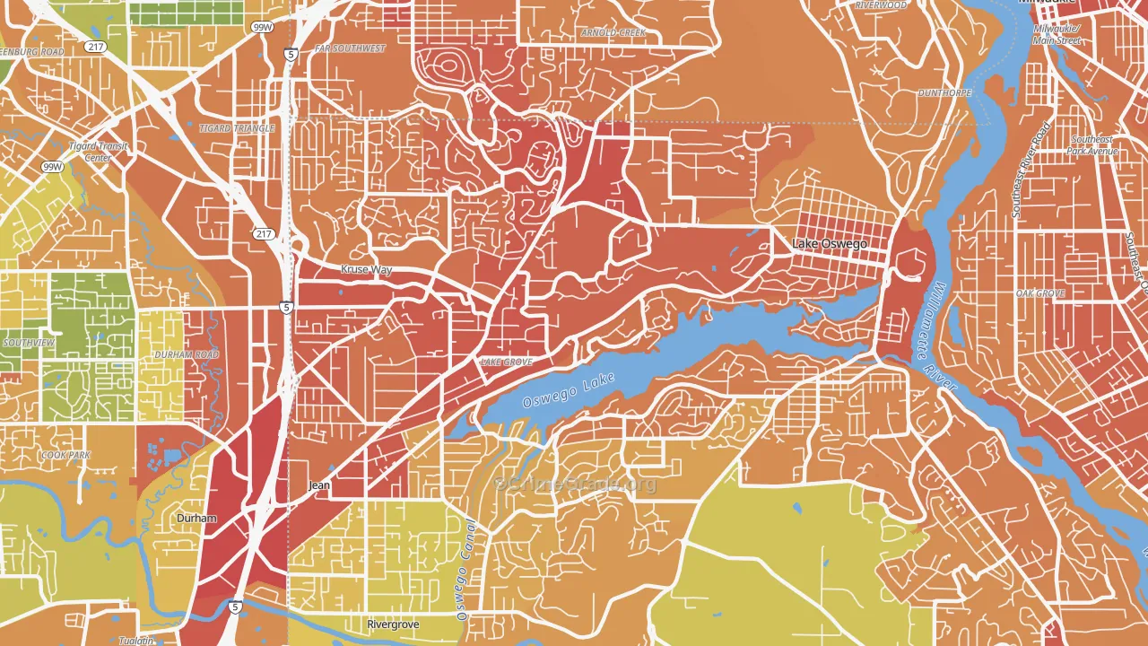 Lake Oswego, OR Map of Vehicle Theft Rates