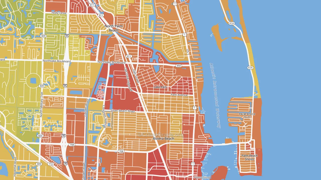 Lake Park, FL Map of Vehicle Theft Rates