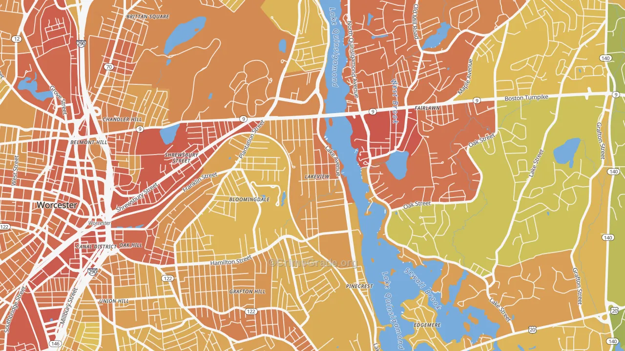 Lake Park, Worcester, MA Map of Vehicle Theft Rates