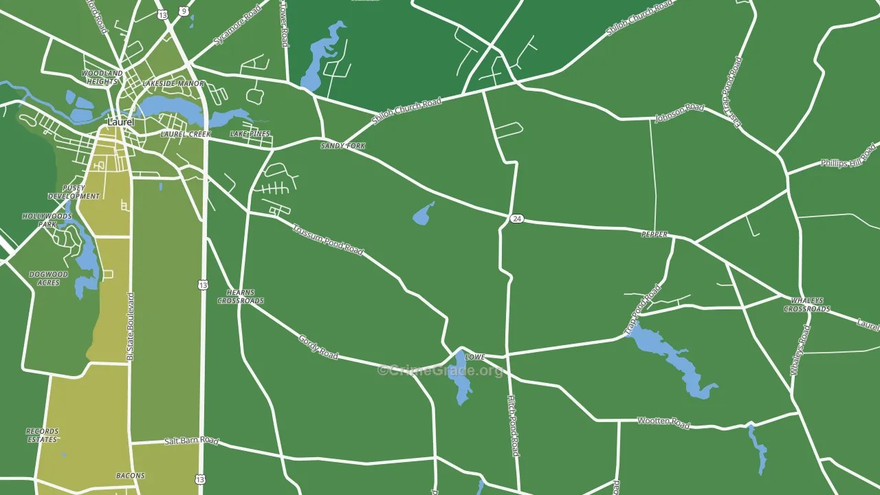 Lake Pines, DE Map of Vehicle Theft Rates