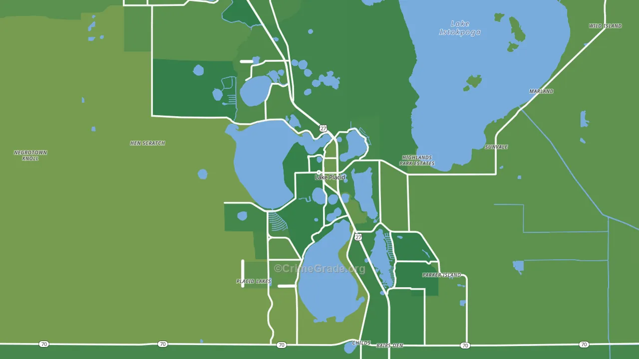 Lake Placid, FL Map of Vehicle Theft Rates
