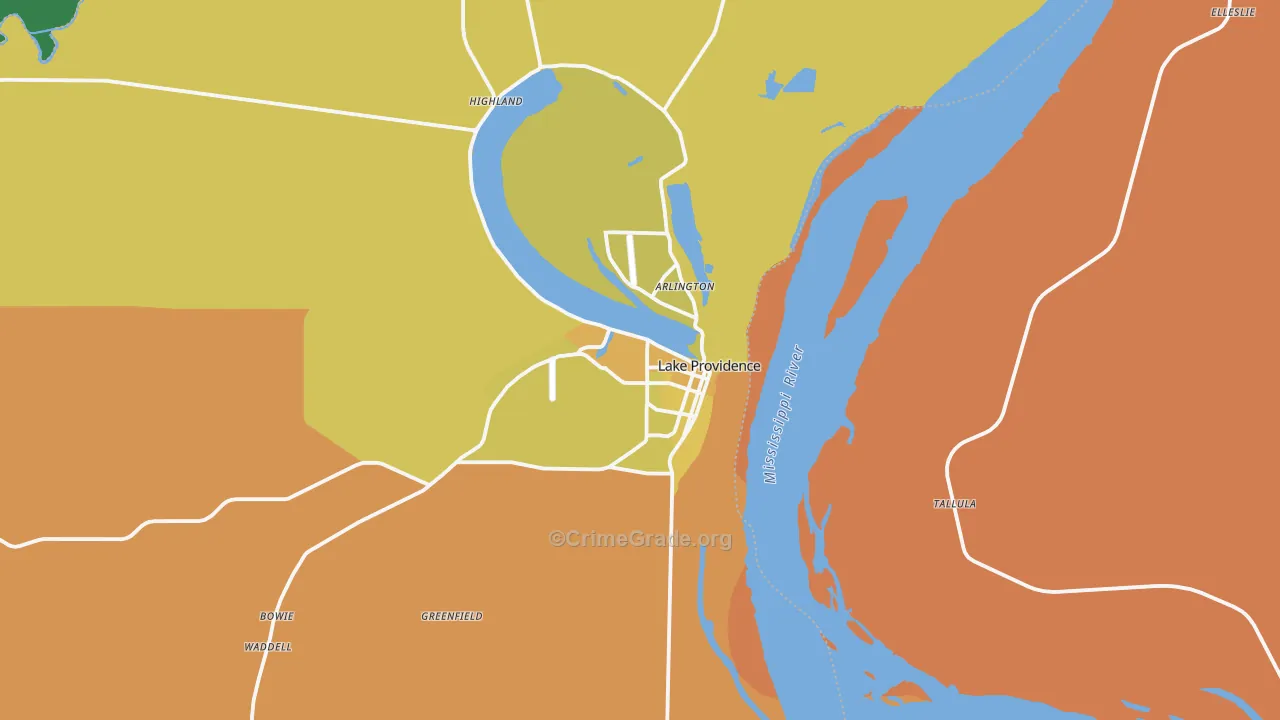 Lake Providence, LA Map of Vehicle Theft Rates