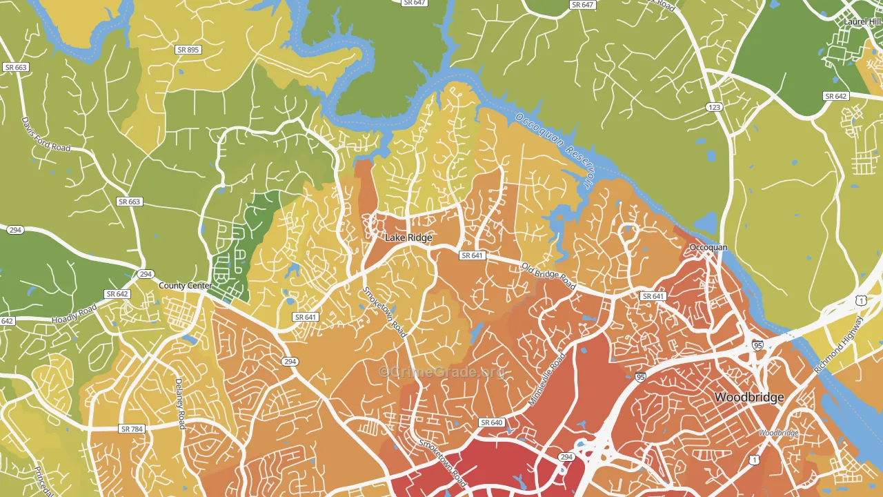 Lake Ridge, VA Map of Vehicle Theft Rates