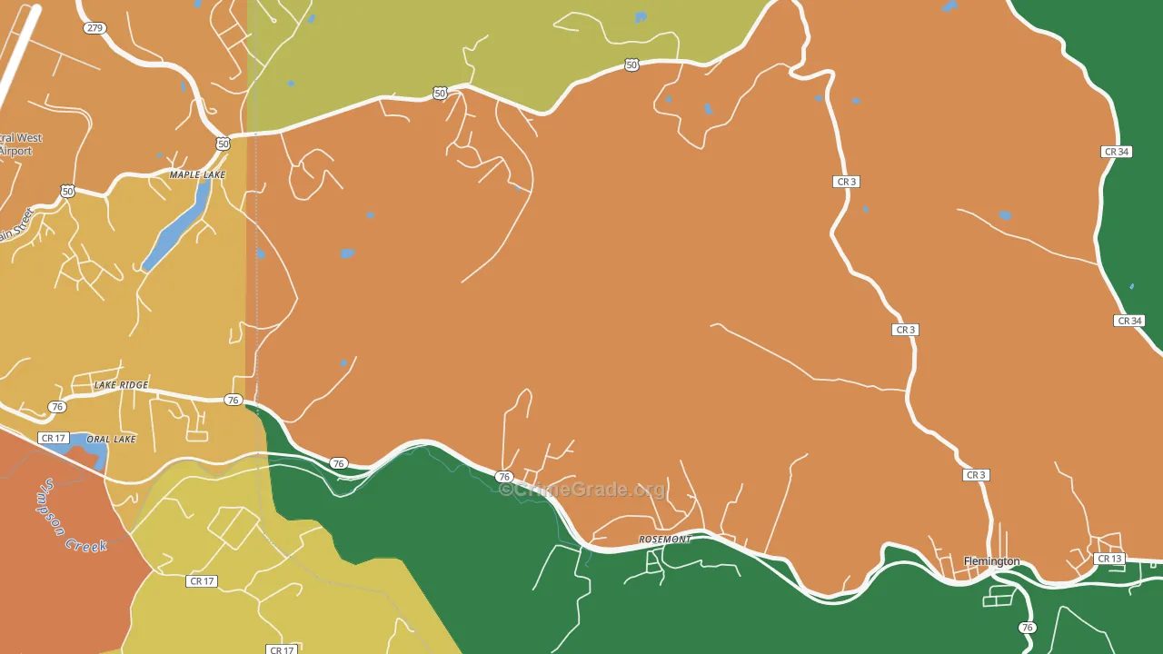Lake Ridge, WV Map of Vehicle Theft Rates