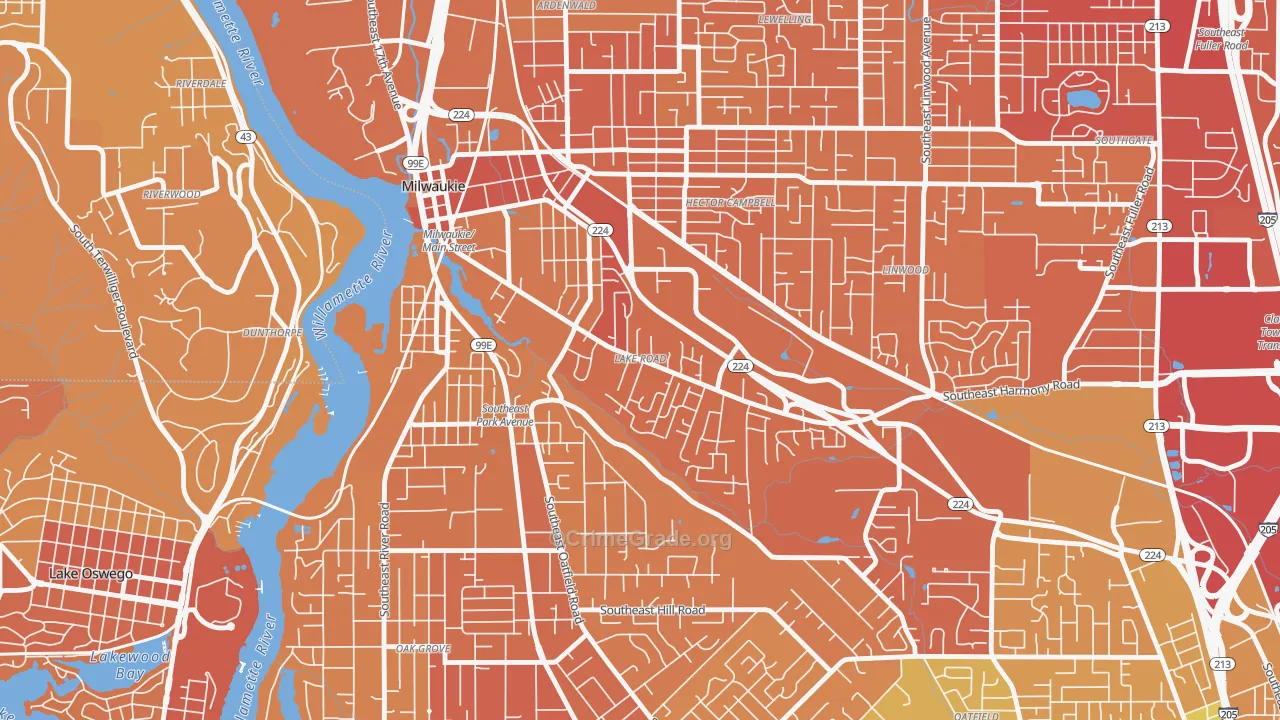 Lake Road, Milwaukie, OR Map of Vehicle Theft Rates