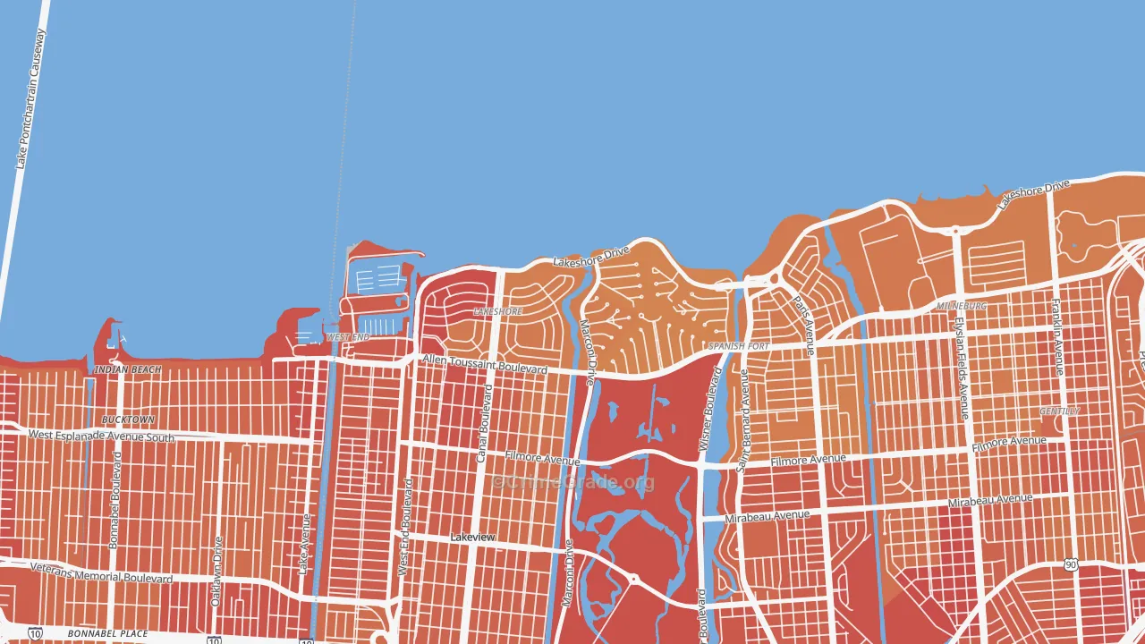 Lake Shore, New Orleans, LA Map of Vehicle Theft Rates