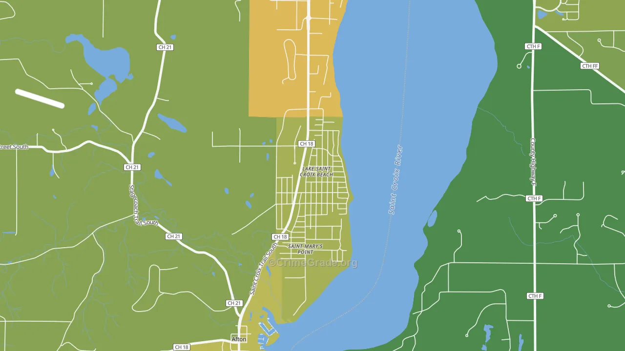 Lake St. Croix Beach, MN Map of Vehicle Theft Rates