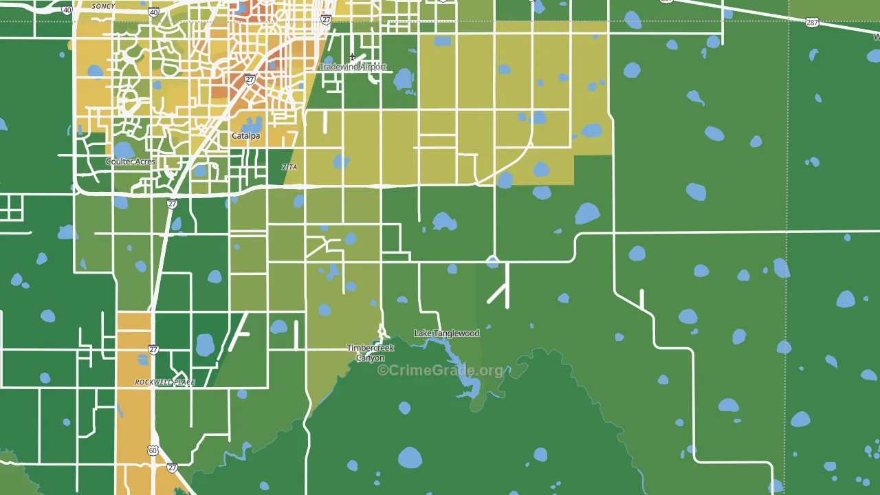 Lake Tanglewood, TX Map of Vehicle Theft Rates