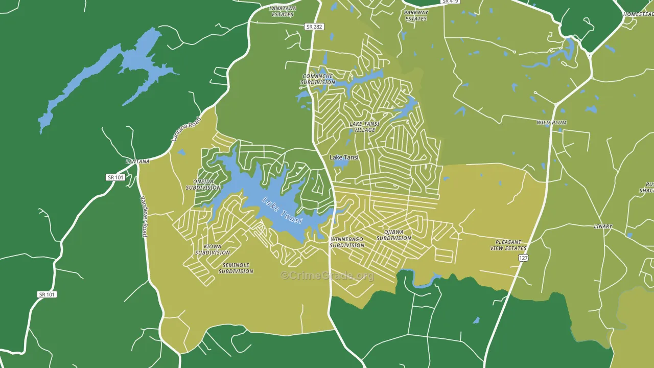 Lake Tansi, TN Map of Vehicle Theft Rates