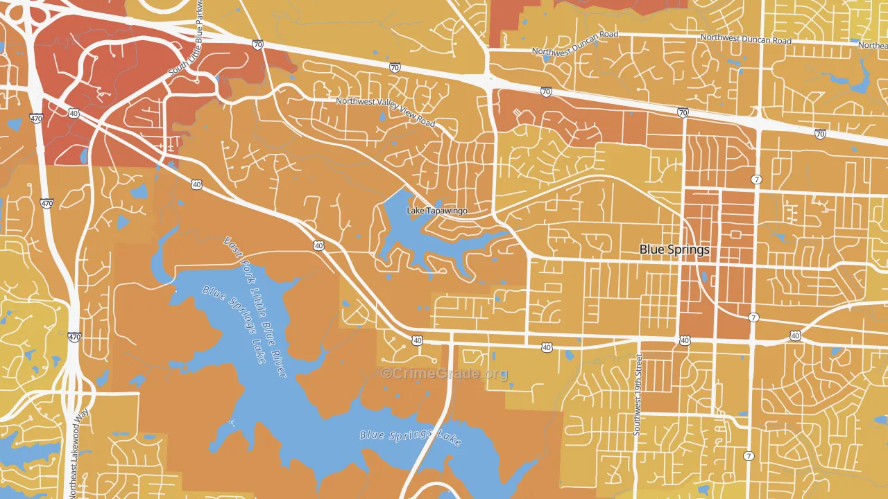 Lake Tapawingo, MO Map of Vehicle Theft Rates