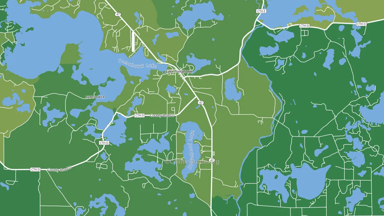 Lake Tomahawk, WI Map of Vehicle Theft Rates