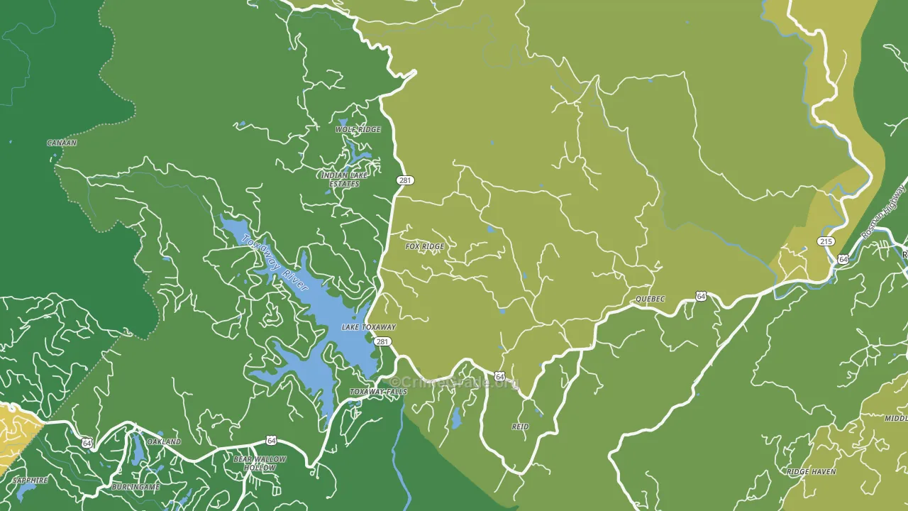 Lake Toxaway, NC Map of Vehicle Theft Rates