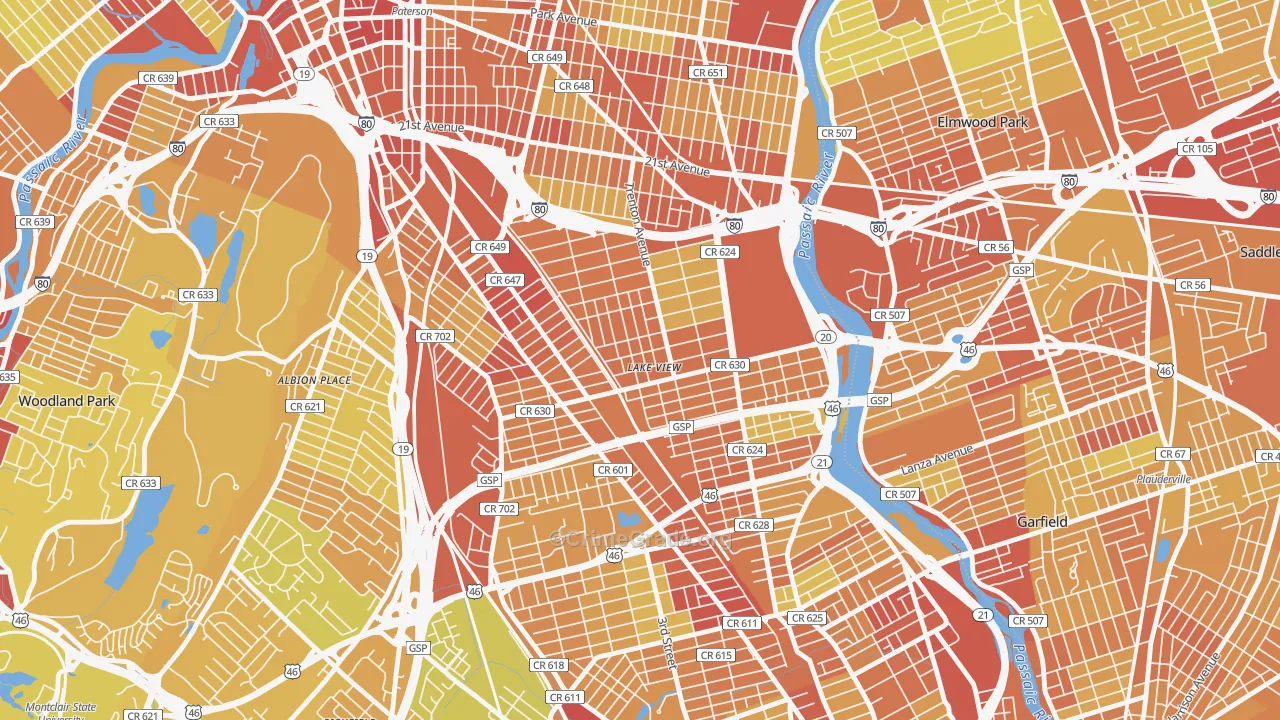 Lake View, Paterson, NJ Map of Vehicle Theft Rates