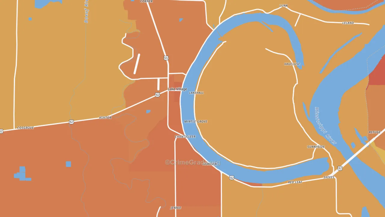 Lake Village, AR Map of Vehicle Theft Rates