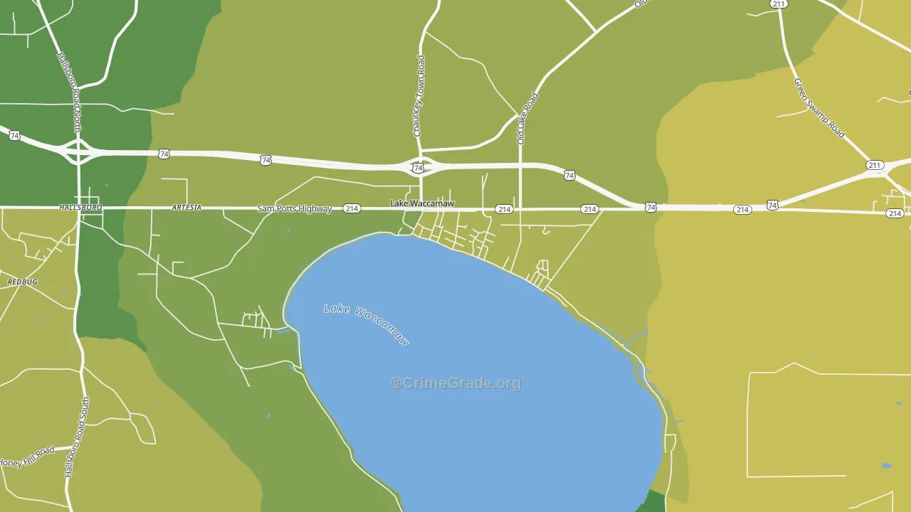 Lake Waccamaw, NC Map of Vehicle Theft Rates