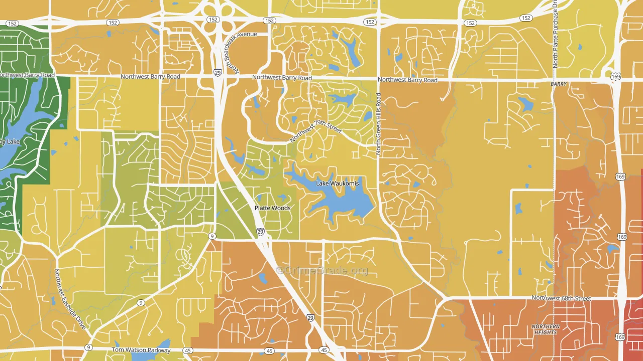 Lake Waukomis, MO Map of Vehicle Theft Rates