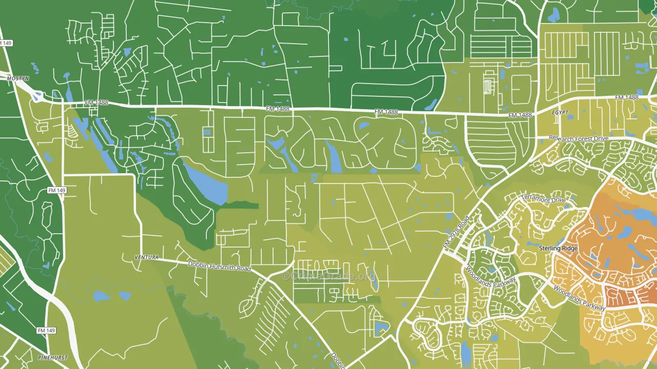 Lake Windcrest, Magnolia, TX Map of Vehicle Theft Rates
