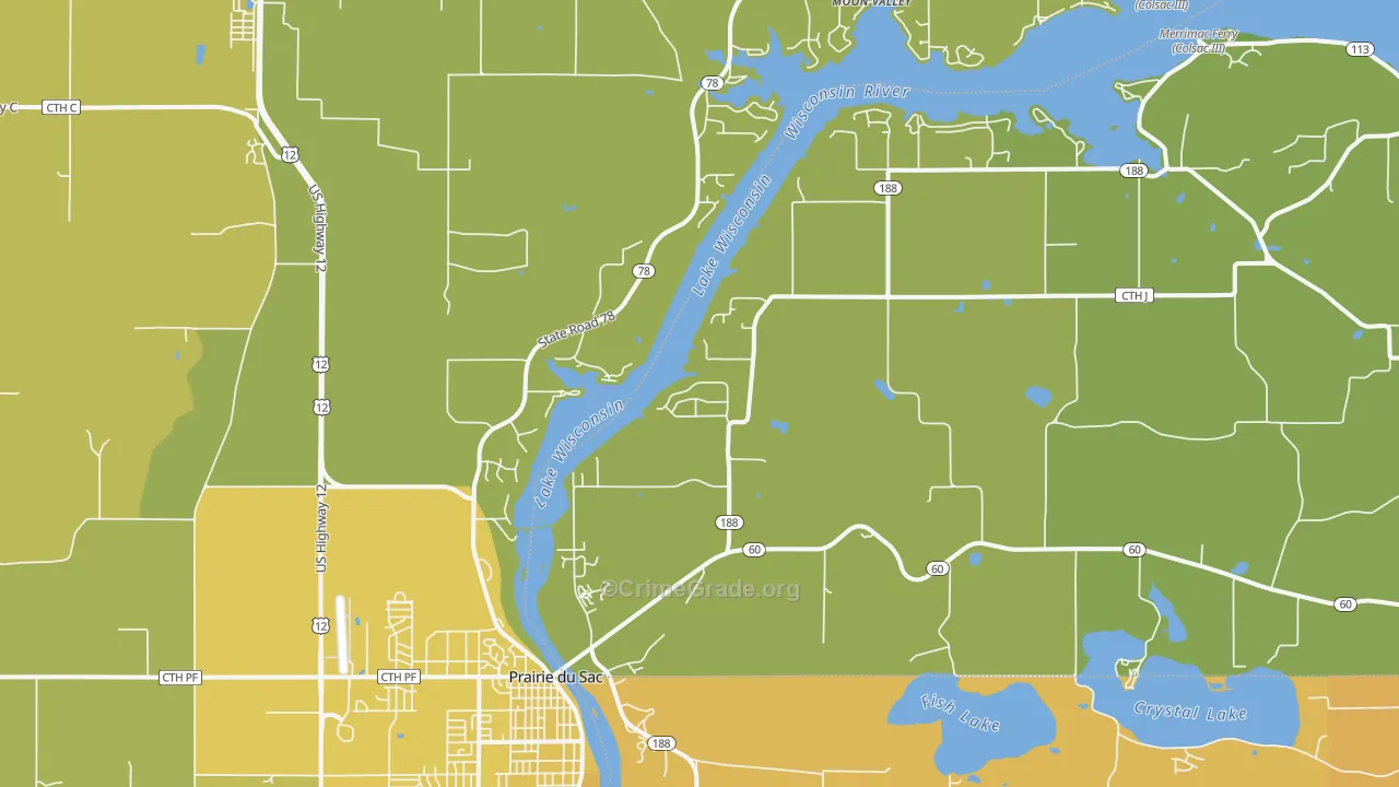 Lake Wisconsin, WI Map of Vehicle Theft Rates
