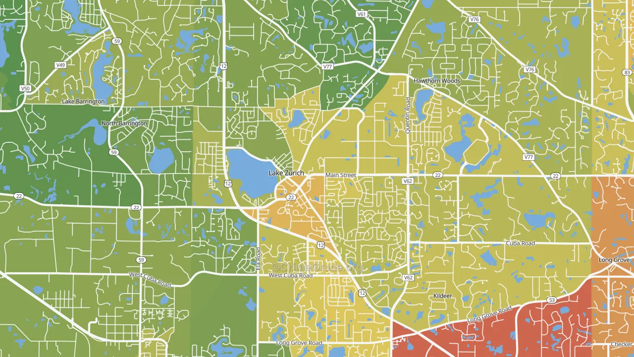 Lake Zurich, IL Map of Vehicle Theft Rates