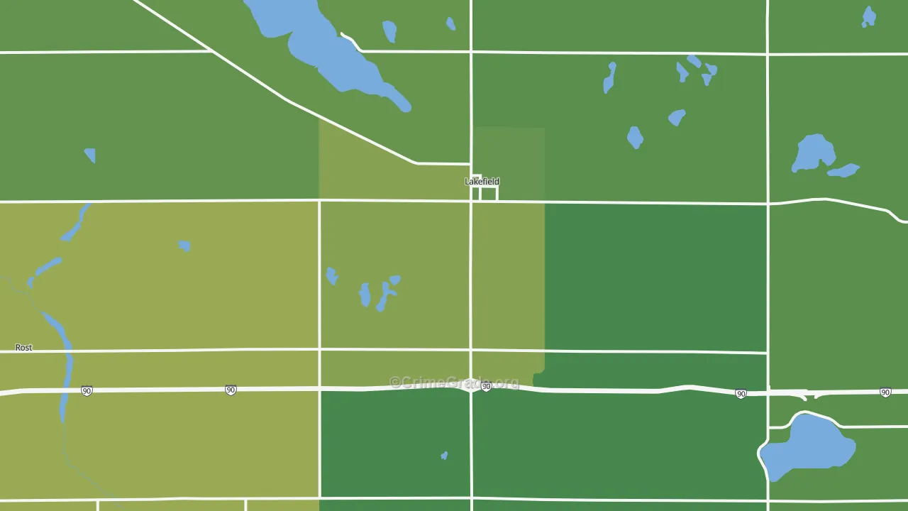 Lakefield, MN Map of Vehicle Theft Rates