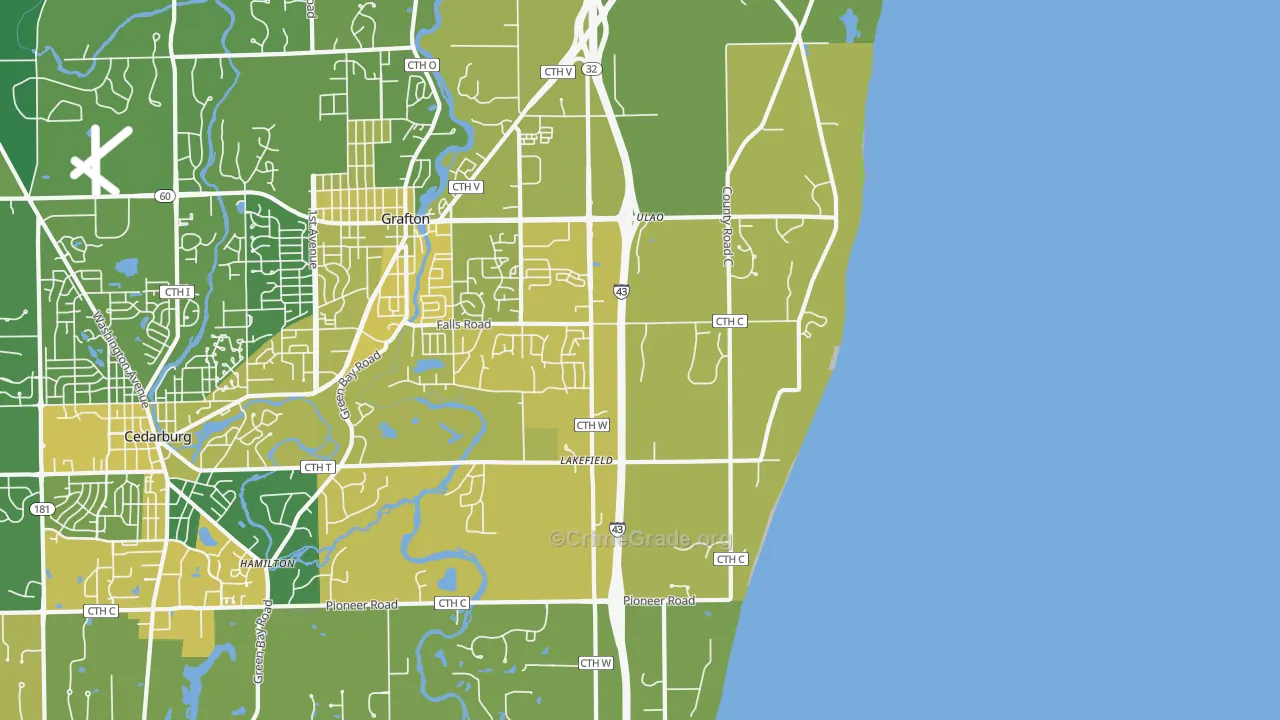 Lakefield, WI Map of Vehicle Theft Rates
