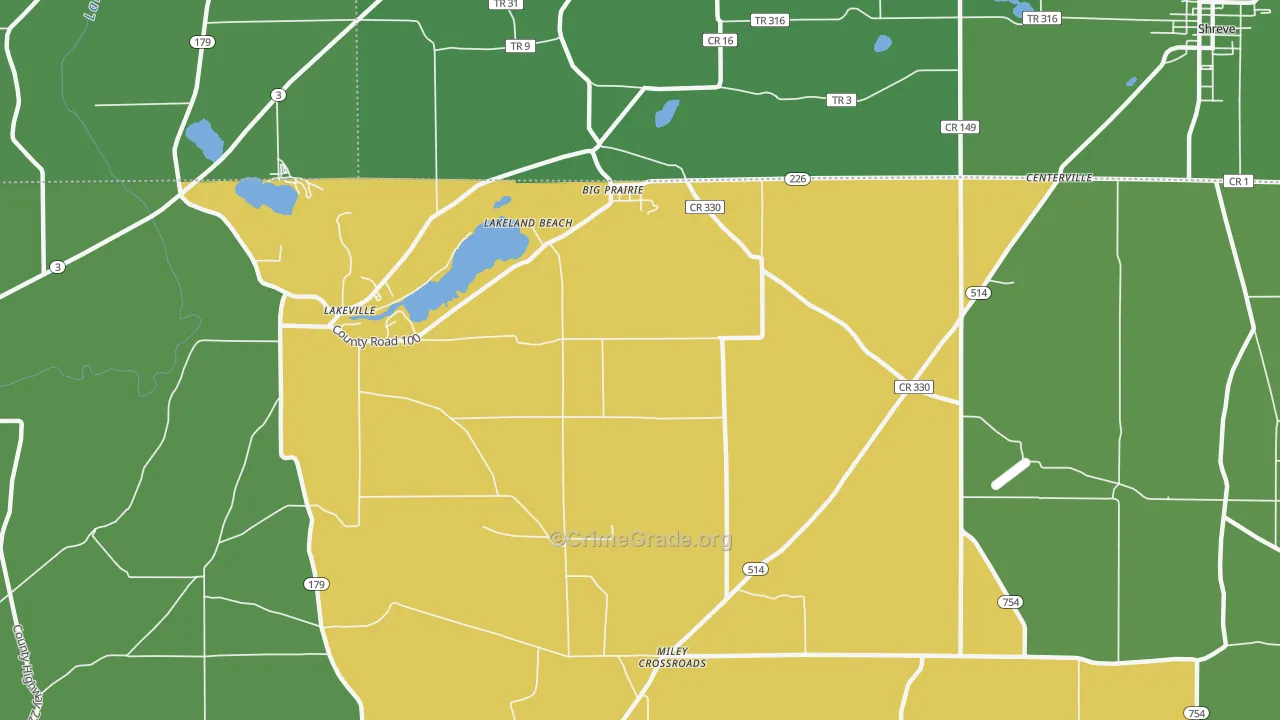 Lakeland Beach, OH Map of Vehicle Theft Rates