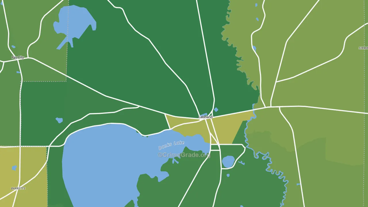 Lakeland, GA Map of Vehicle Theft Rates