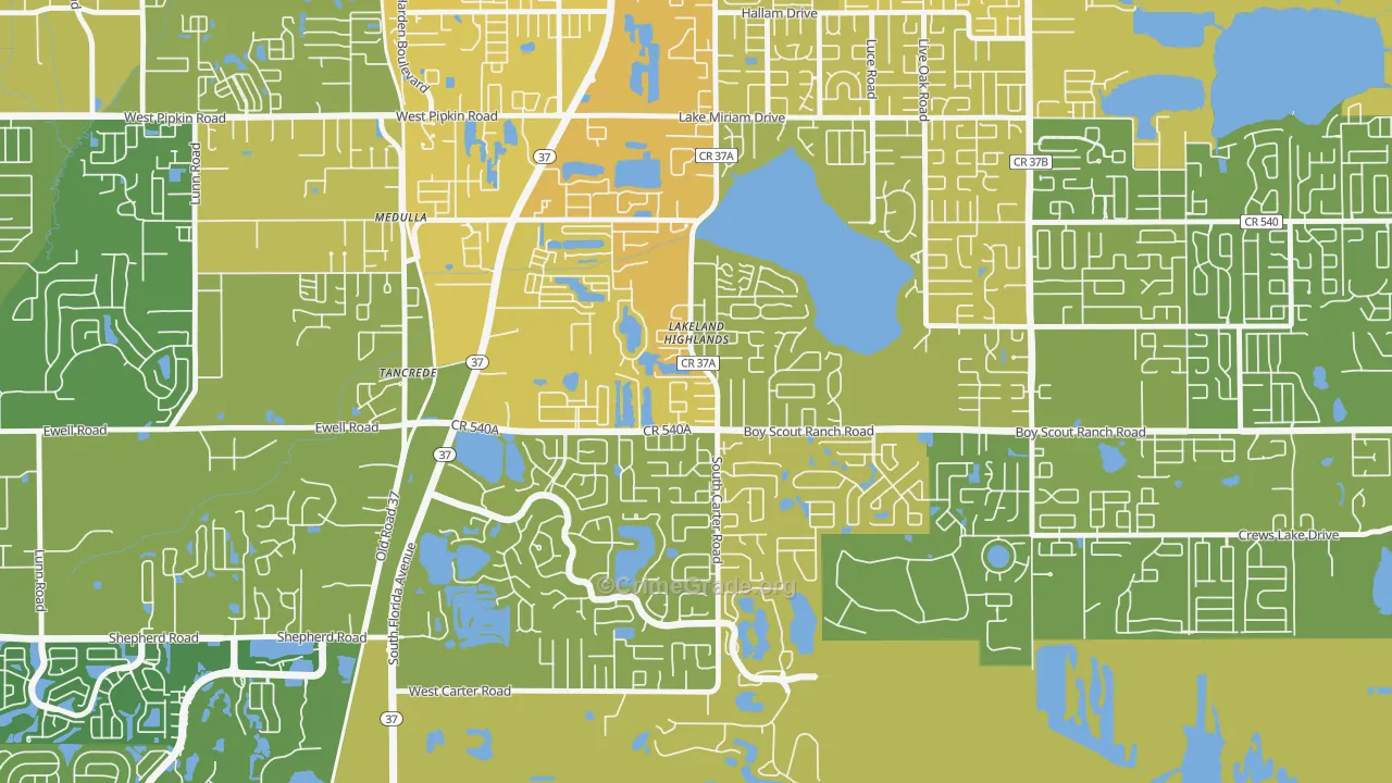 Lakeland Highlands, FL Map of Vehicle Theft Rates