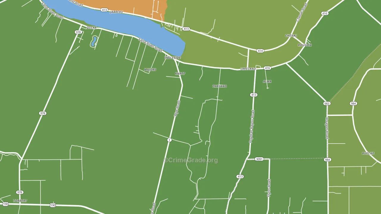 Lakeland, LA Map of Vehicle Theft Rates