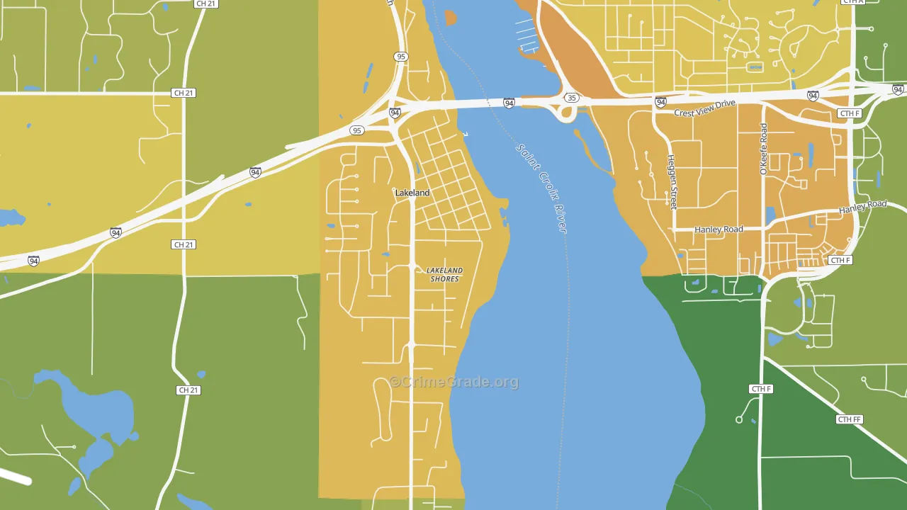 Lakeland Shores, MN Map of Vehicle Theft Rates
