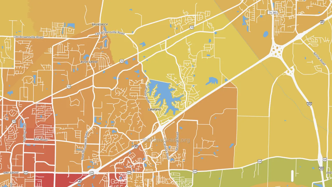 Lakeland, TN Map of Vehicle Theft Rates