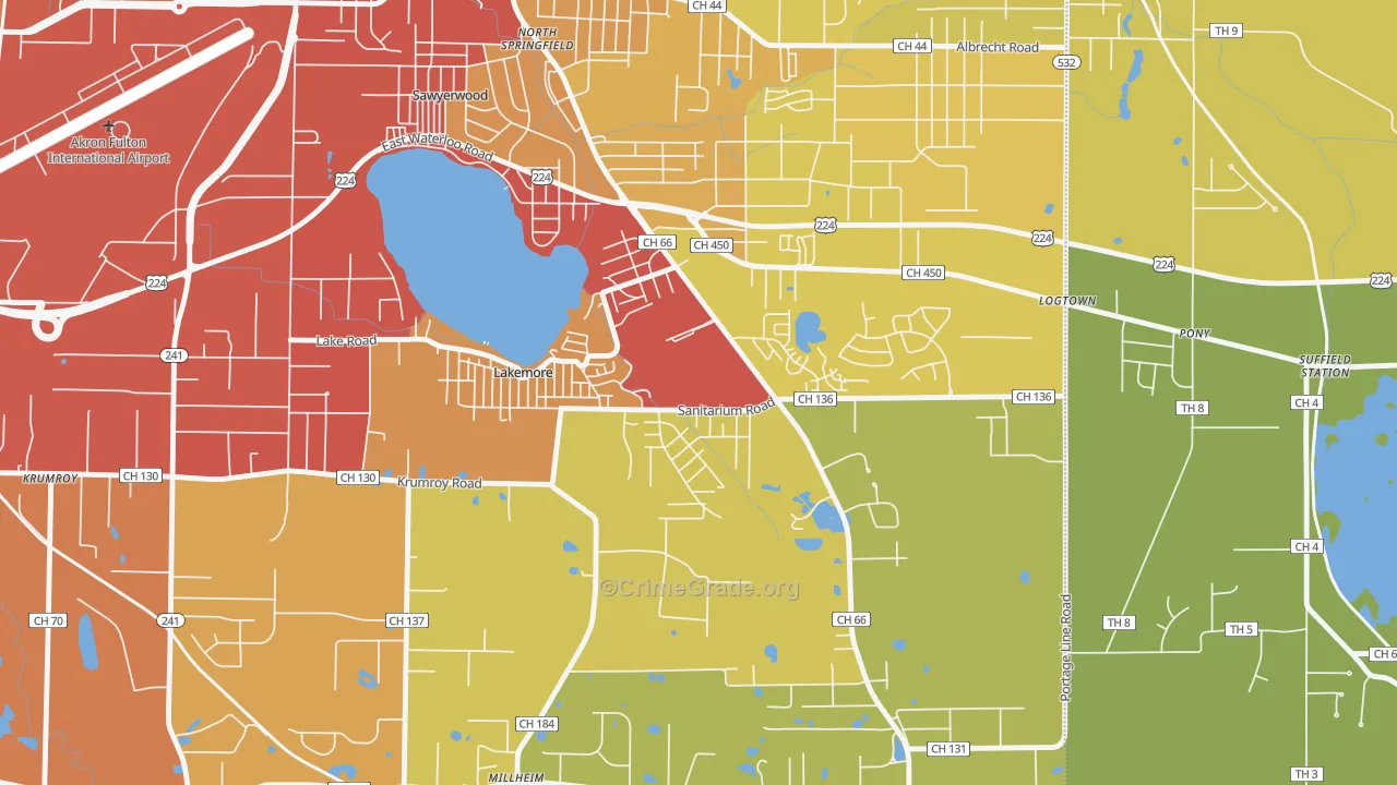 Lakemore, OH Map of Vehicle Theft Rates