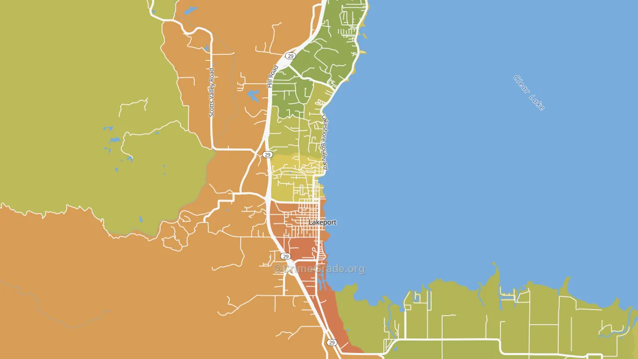 Lakeport, CA Map of Vehicle Theft Rates