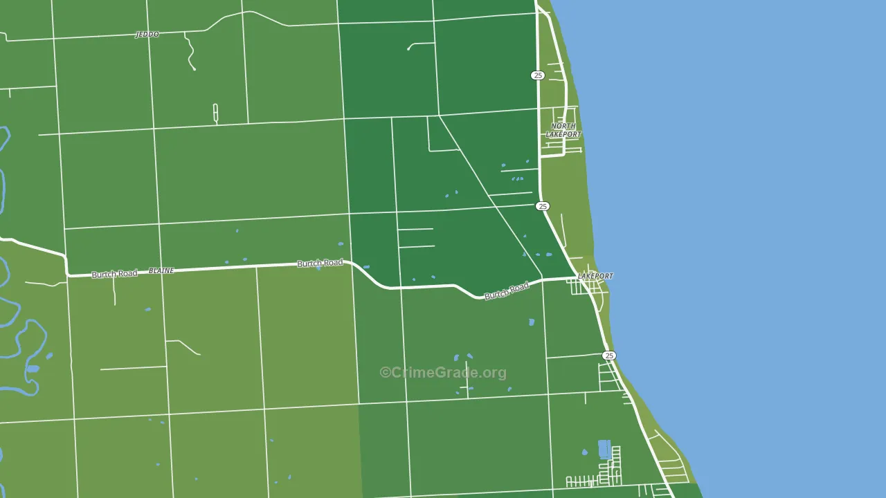 Lakeport, MI Map of Vehicle Theft Rates