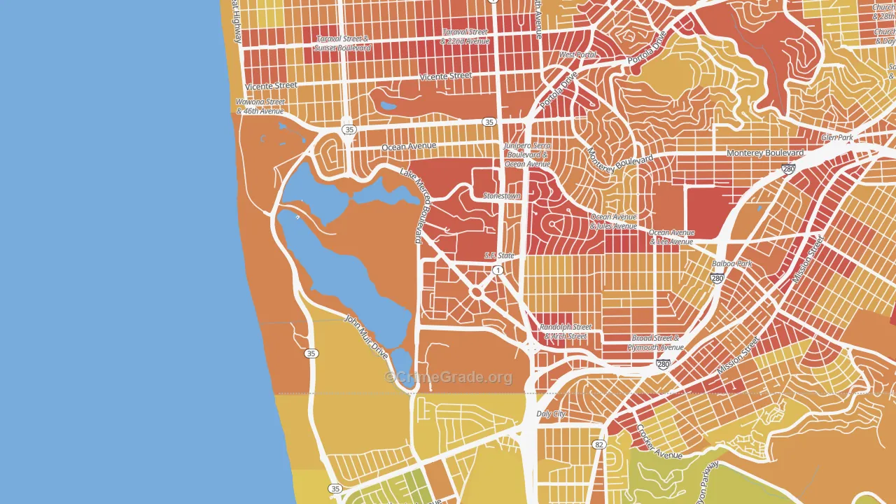 Lakeshore, San Francisco, CA Map of Vehicle Theft Rates