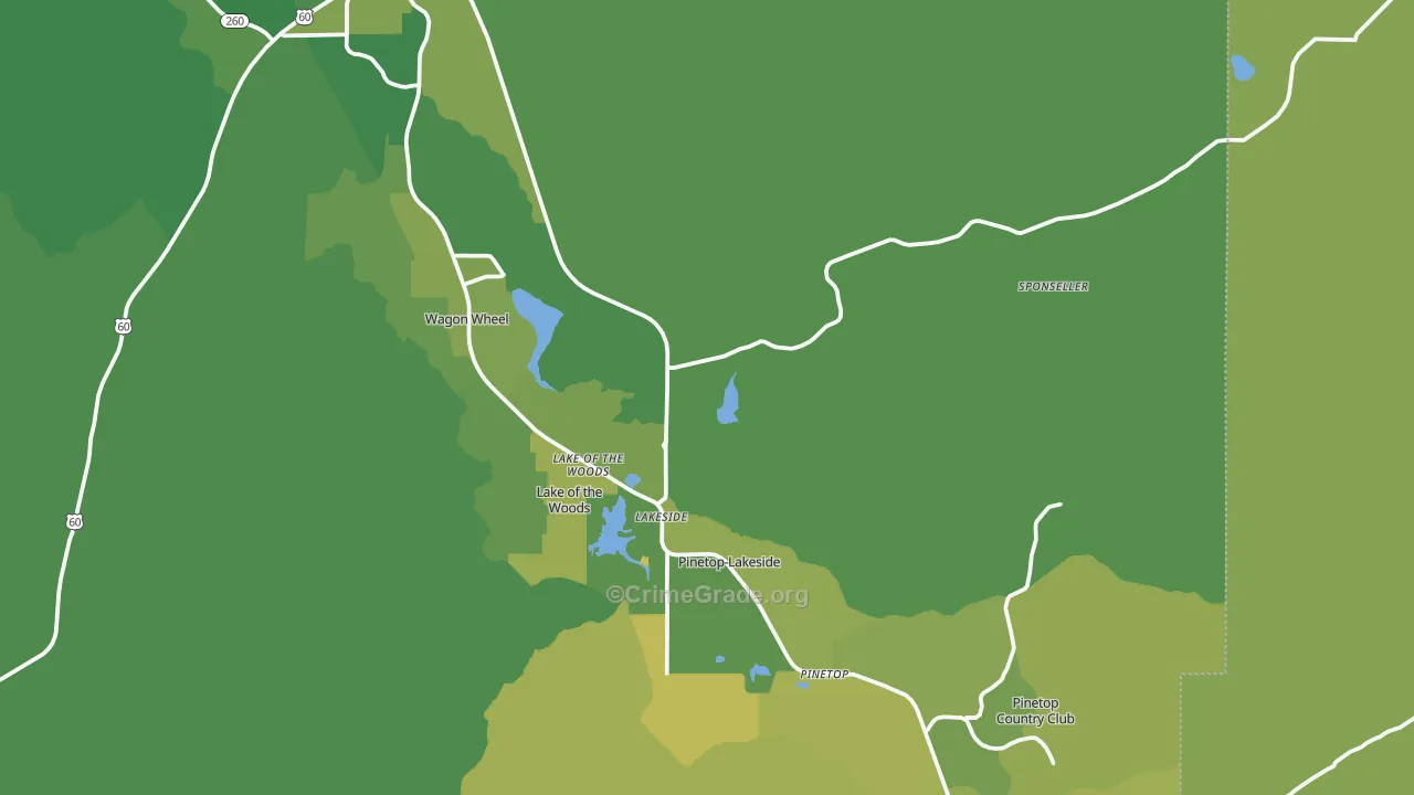 Lakeside, AZ Map of Vehicle Theft Rates