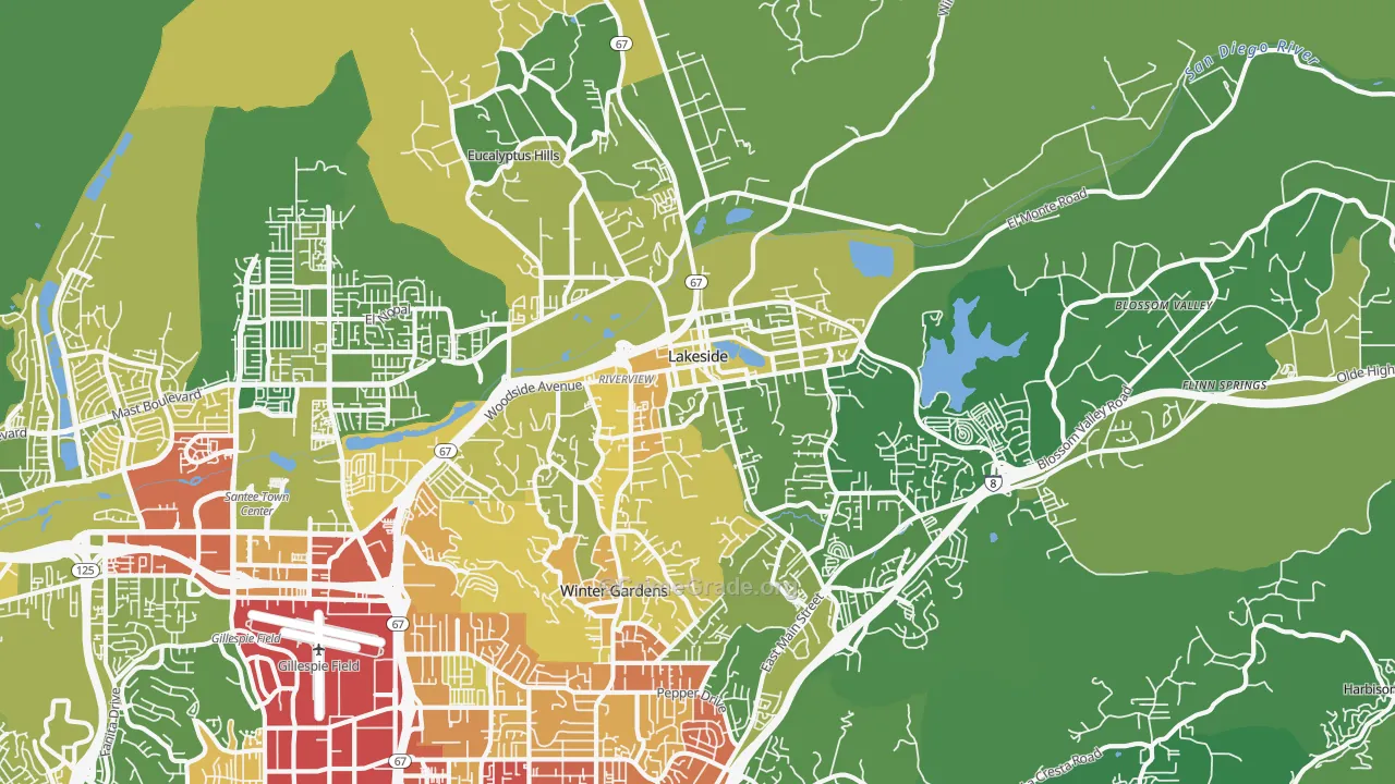 Lakeside, CA Map of Vehicle Theft Rates