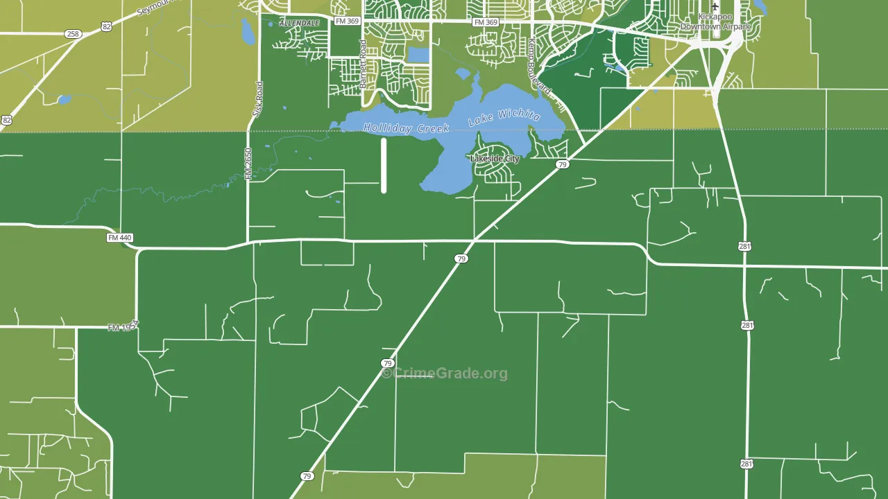 Lakeside City, TX Map of Vehicle Theft Rates