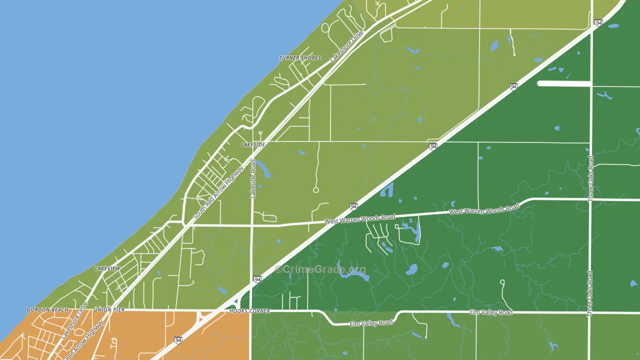 Lakeside, MI Map of Vehicle Theft Rates